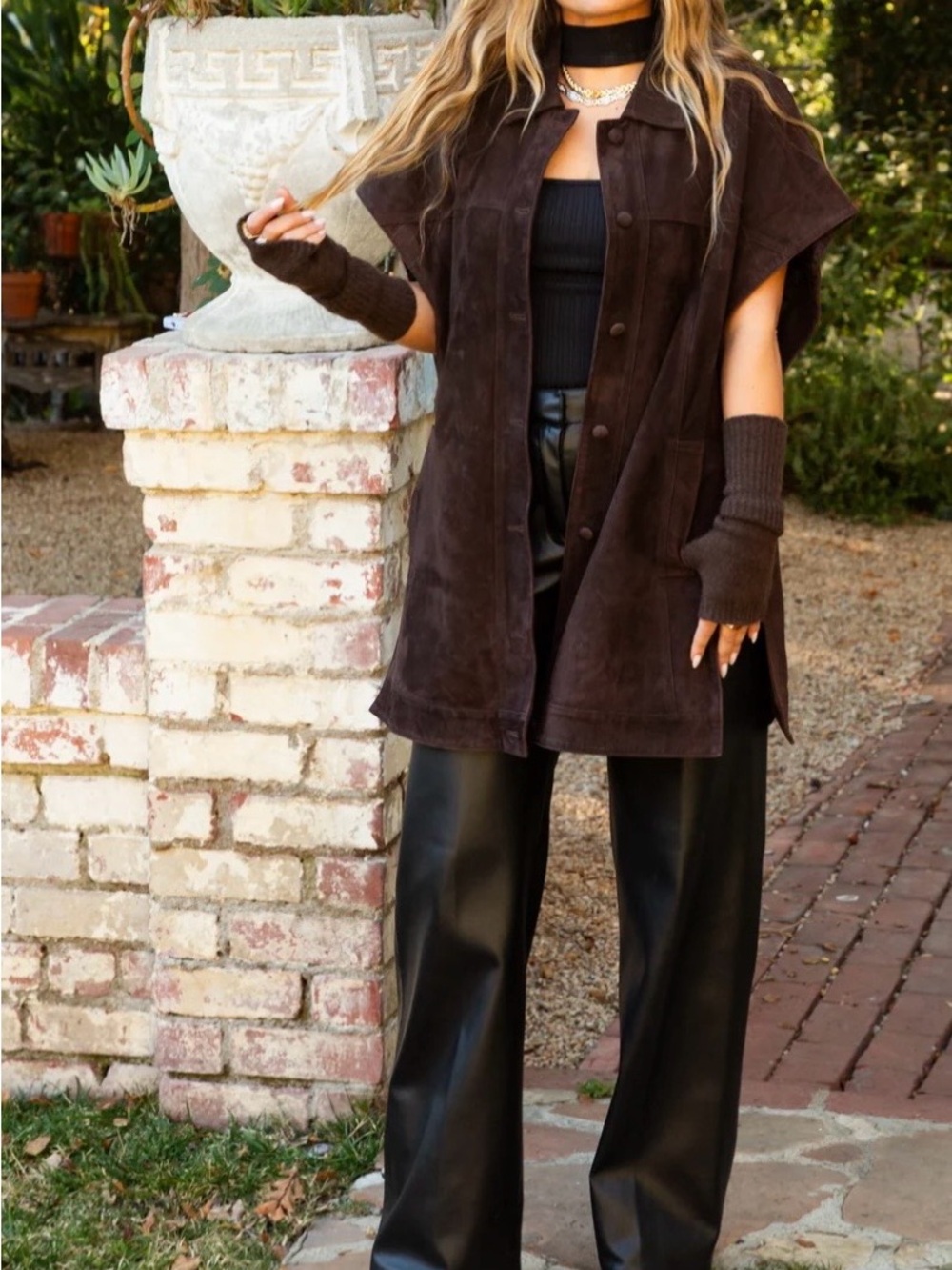 BONSAI BY ASH Miri Chocolate Brown Suede Leather Vest Jacket S